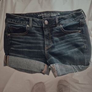 American Eagle Outfitters Dark Indigo Rolled Hem Denim Shorts